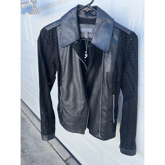 NEW SACHIN & BABI LIGHTWEIGHT LEATHER BIKER JACKET EYELET SLEEVES & BACK BELT - Picture 9 of 10
